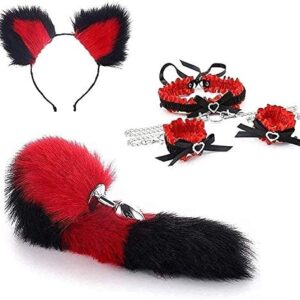 3Pcs/Set Séẍy Fluffy Fox Tail Bǔtt Plǔġ Plush Cat Ear - Punk Gothic Leather Collar andMulticolor Leather Bell Choker Collar Necklace for Cosplay, Party MOREDOU (Color : 2, Size : Small)