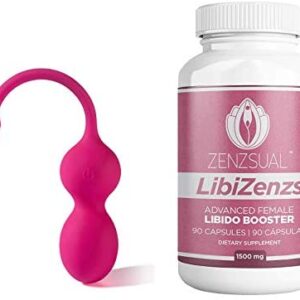 Zenzsual Kegel Exercise Kit: VagiYoga Smart Trainer for Pelvic Floor + Free App + Libizenzs Libido Booster for Sexual Desire and Energy with Maca (90 Capsule,s 1500 mg) – Training Set for Women