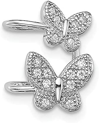 925 Sterling Silver Cubic Zirconia Cz Double Butterfly Right Cuff Earrings Animal Non Pierced Fine Jewelry For Women Mothers Day Gifts For Her